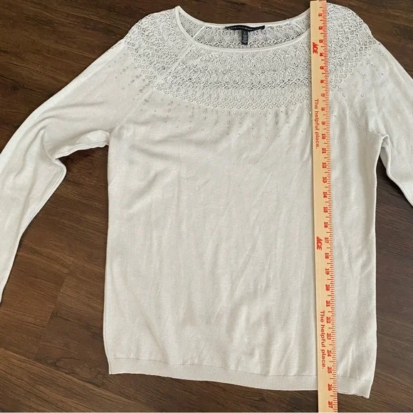 White House Black Market Rhinestone Lace Sweater Large - Picture 13 of 16